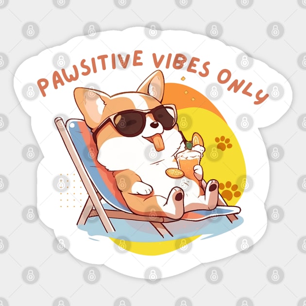 Cute Corgi T-Shirt Pawsitive Vibes Only For Dog Mom Corgi Lover Gift For Dog Lover For Corgi Dad Funny Pet Positive Sticker by DaddyIssues